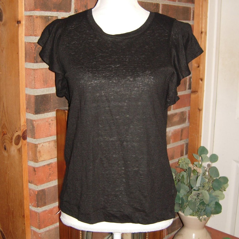 Banana Republic Black Linen Ruffle Shoulder Top M NEW WITH TAG - Picture 1 of 4